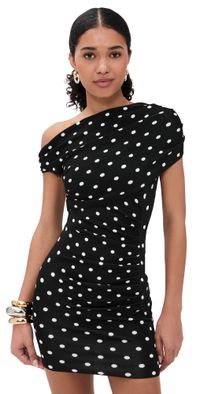 Self Portrait Polka Dot Draped Knit Mini Dress Black / White M