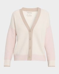 Waffle-Knit Colorblock Cashmere Cardigan