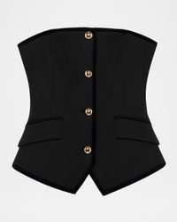 Cambrie Button-Front Bustier Top