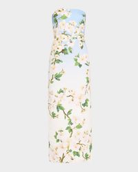 Strapless Cherry Blossom Embroidered Gown
