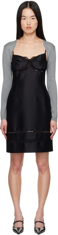 SHUSHU/TONG Black Double-Bodice Bow Sling Midi Dress