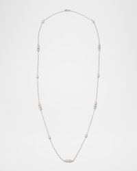 Faro Long Necklace in 18K White Gold with Cube Elements and White Diamonds, 70cm