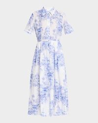 Nellie Pleated Toile-Print Midi Shirtdress
