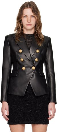 Balmain Black Double-Breasted Leather Jacket