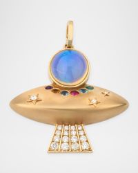 14K Yellow Gold Diamond, Opal and Multicolored Gemstone UFO Charm