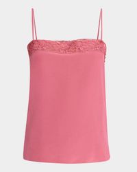 Lace-Trim Silk Button-Side Cami Tank