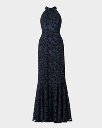 Marcia Velvet Floral Lace Halter Gown