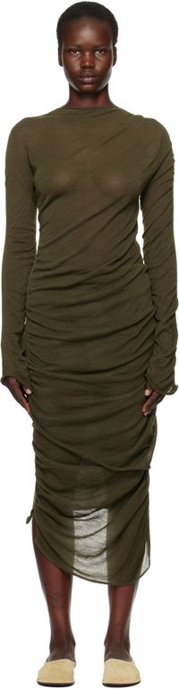 ISSEY MIYAKE Green Ambiguous Wool Midi Dress