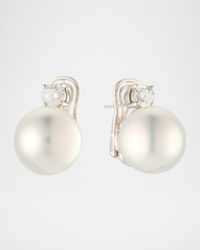 18K White Gold South Sea Pearl and Diamond Earrings