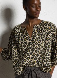 Leon & Harper - Top léopard ample en coton bio - Taille L - Beige