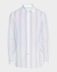 Men's Cotton and Linen Stripe Casual Button-Down Shirt