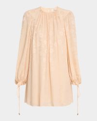 Floral Silk Jacquard Balloon-Sleeve Mini Dress