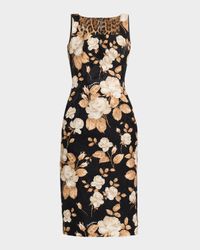 Vintage Floral Brocade Sleeveless Midi Dress
