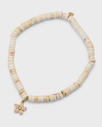 Small Diamond Plumeria Charm and White Turquoise Heishi Bracelet