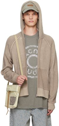 Acne Studios Pull à capuche taupe à manches raglan