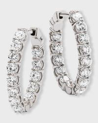 18K White Gold Diamond Oval Hoop Earrings, 2.73tcw, 0.75"L