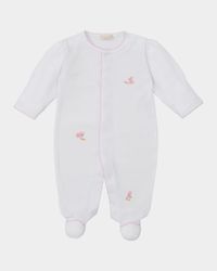 Girl's Premier Hand Embroidered Bunny Patch Footie, Size Newborn-9M
