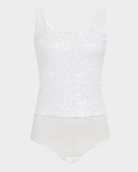 Dina Sequined Scoop-Neck Bodysuit