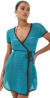 STAUD Spritz Dress Teal/Dark Chocolate L