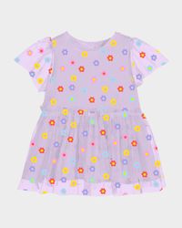 Girl's Flowers Tulle Short-Sleeve Dress, Size 6M-18M