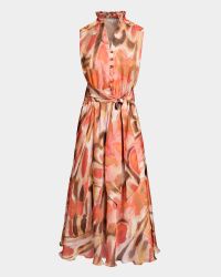 Nirva Abstract-Print Georgette Midi Dress