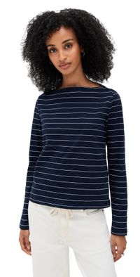 Leset Margo Stripe Boat Neck Long Sleeve Tee Midnight/Natural Stripe L
