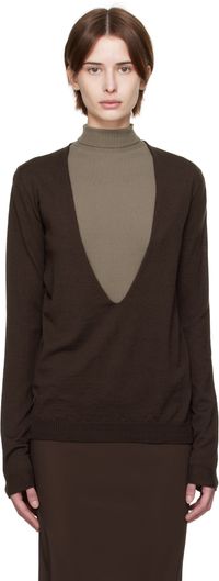 Rick Owens Brown Hollywood Xtreme V Neck Pull Sweater