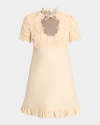 Floral Applique Crepe Mini Dress