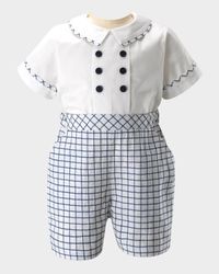 Boy's Collared Check-Print Playsuit, Size 3M-18M