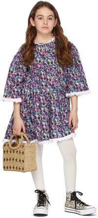 Kika Vargas Kids Purple Florie Bicolor Printed Dress