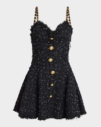 Chain-Straps Polka Dot Tweed Mini Dress