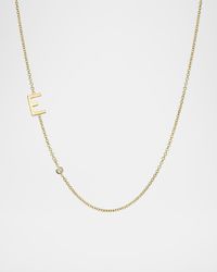 14k Gold Asymmetrical Initial and Bezel Diamond Necklace