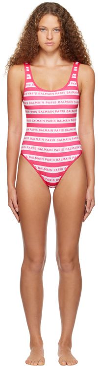 Balmain Pink & White Striped Swimsuit