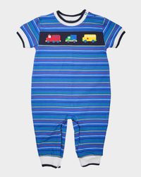 Boy's Vehicle Applique Stripe Knit Longall, Size 3M-24M