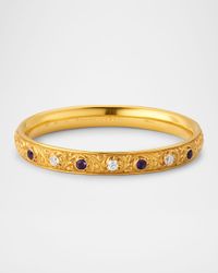 Estate Krementz 14K Yellow Gold Amethyst and Diamond Bangle Bracelet