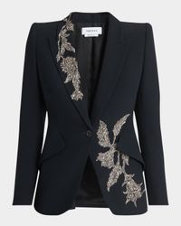 Floral Crystal One-Button Crepe Blazer