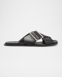 Petal Leather Crisscross Buckle Slide Sandals