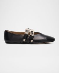 Claudia Mary Jane Buckle Leather Ballerina Flats