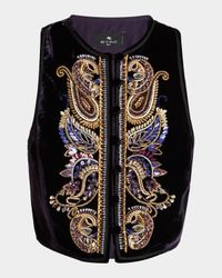 Embellished Paisley Velvet Cropped Vest