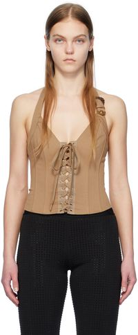 Versace Jeans Couture Tan Lace-Up Camisole