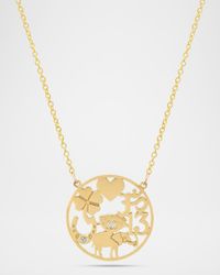 18K Yellow Gold Open Good Luck Pendant Necklace with Diamonds