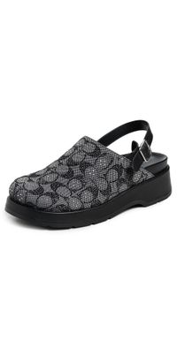 Coach Sculpted Crystal Signature Jacquard Clogs Black 8