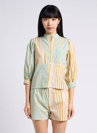 V De Vinster - Chemise droite col mao en coton - Taille M - Jaune