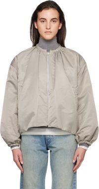 AMOMENTO Beige & Blue Quilted Padded Reversible Bomber Jacket