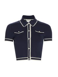 Women's Marlena Knit Contrast-Trim Shirt - Indigo Ecru - Size XL