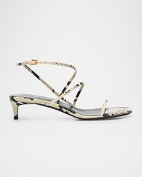Strappy Python-Embossed Kitten Sandals