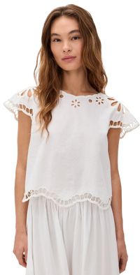 THE GREAT. The Super Bloom Eyelet Top White 2