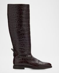 Croco Embossed Leather Knee Boots
