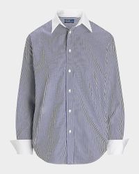 Extended-Cuff Striped Cotton Shirt
