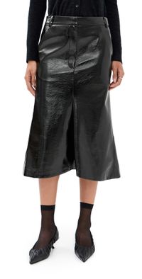Tibi Faux Patent Leather Sculpted Silke Skirt Black 0